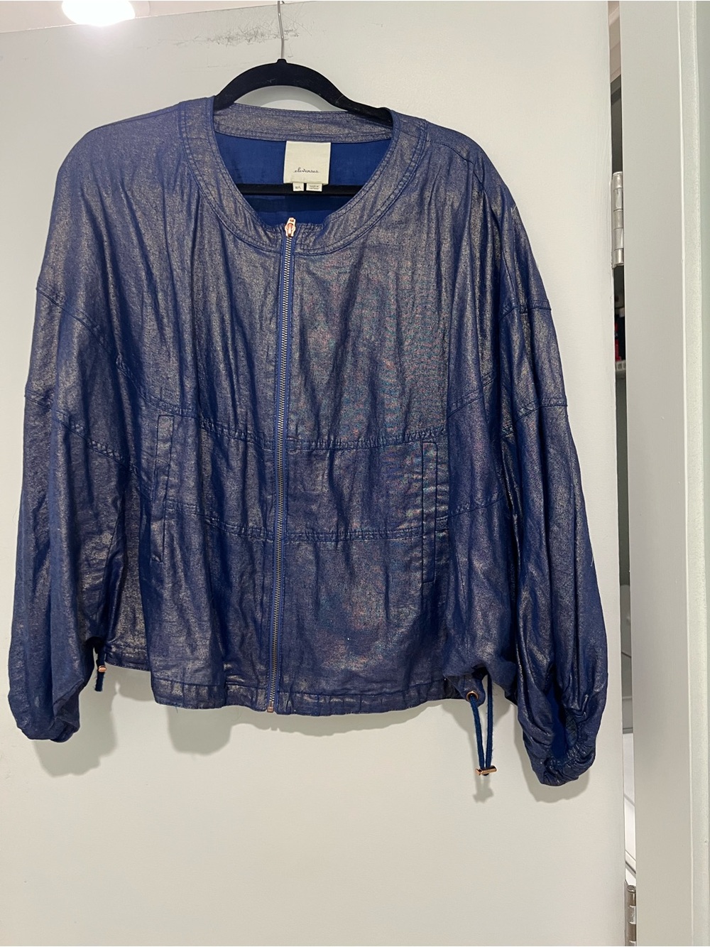 elevenses Navy Blue Zip-Front Metallic Jacket